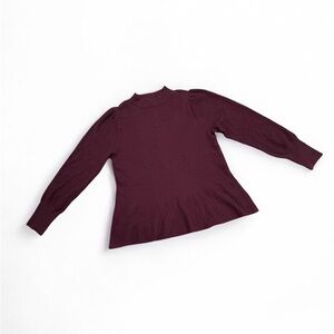 Ann Taylor Ribbed Maroon Peplum Blouse Sweater Long Sleeves Large